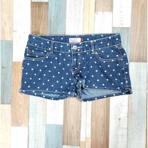 SO Heritage Blue Polka Dot Denim Shorts Womens Size 7 Casual Summer Cotton Blend